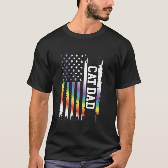 Camiseta Pai de Gato Estados Unidos Distressed Arco-íris c  (Frente)