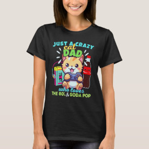 Camiseta Pai de Gato Louco Que Ama Jogos Refrigerante & Os 