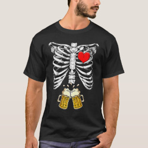Camiseta Pai de Halloween Esqueleto Gravidez Bebendo de cer