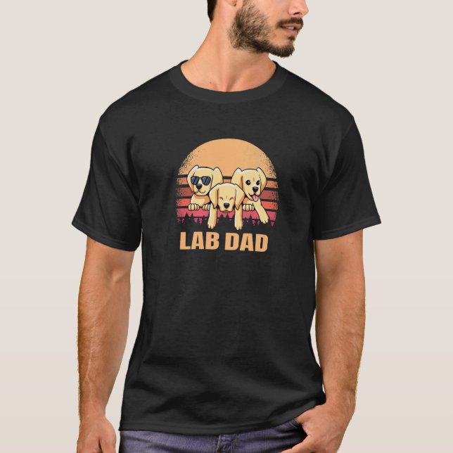 Camiseta Pai de laboratório Retrato de Cão Vintado Amarelo  (Frente)