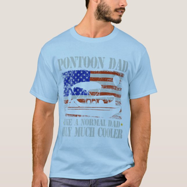 Camiseta Pai De Mens Pontoon Bandeira Americana 4 De Julho (Frente)