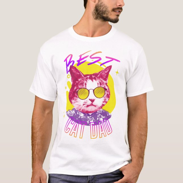 Camiseta Pai De Óptico Mais Bem-Vaporwave, Gatinho Estético (Frente)