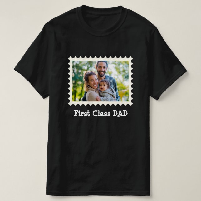 Camiseta PAI de PRIMEIRA CLASSE Melhor Pai fotografia horiz (Frente do Design)