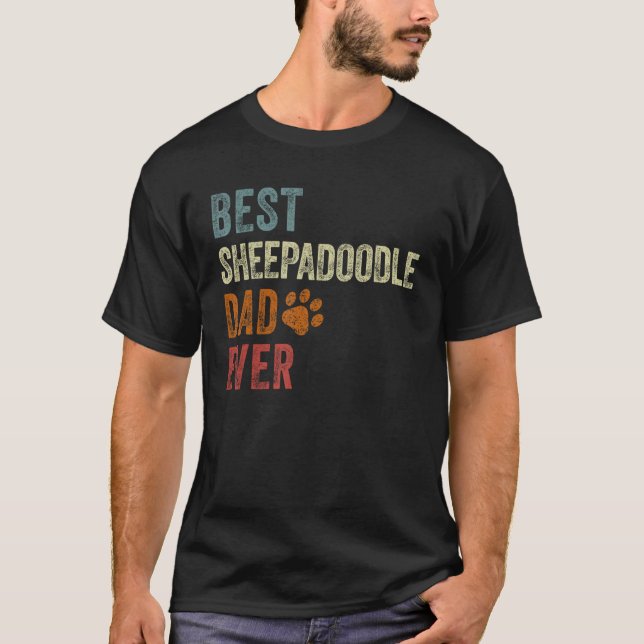Camiseta Pai de Sheepadoodle Retrô Nunca Folha de Sheepadoo (Frente)