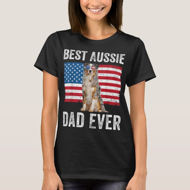 Camiseta Pai de Shepherd Americano Flag Dog Au (Frente)