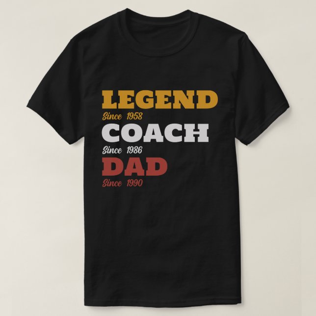 Camiseta Pai de treinador de legenda de beisebol - Datas pe (Frente do Design)