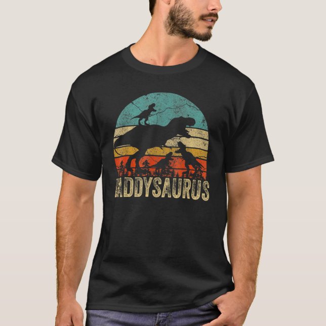 Camiseta Pai Dinosaur Daddysaurus 3 Duas Crianças Fa De Nat (Frente)