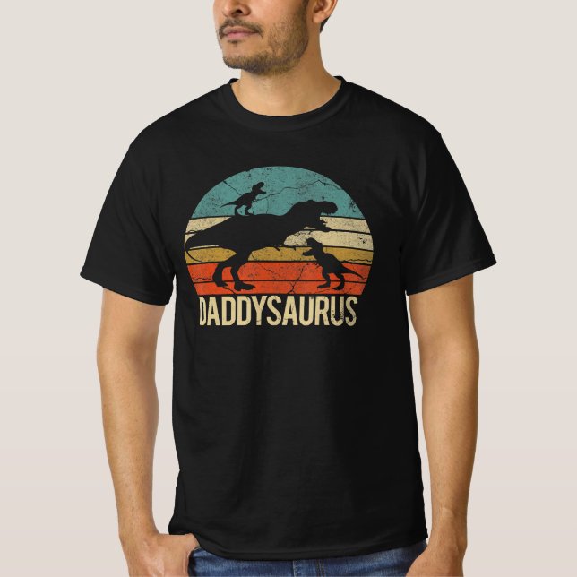Camiseta Pai Dinossaur Daddysaurus 2 Dois filhos natal Gi (Frente)