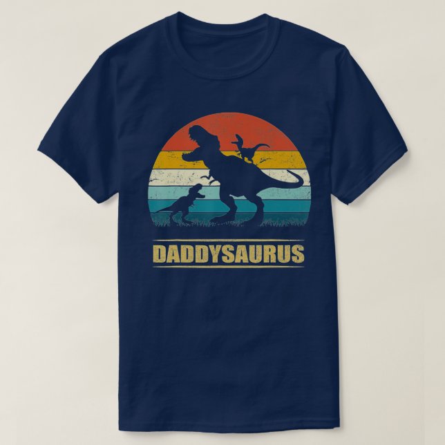 Camiseta Pai Dinossauro Daddysaurus 2 crianças Presente Dia (Frente do Design)