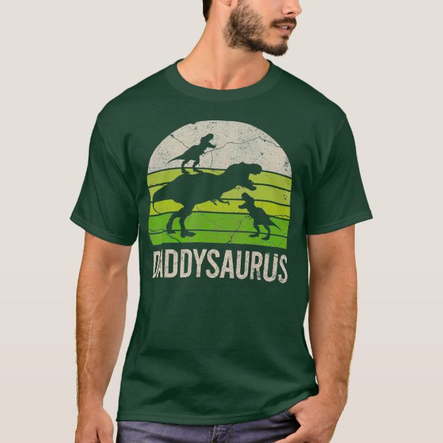 Camiseta Pai Dinossauro Pai Engraçado Daddysaurus 2 Dois fi (Frente)