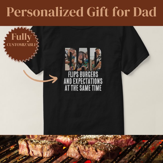 Camiseta Pai Divertido Virando Hambúrguer (Funny Burger Flipping Dad T-Shirt)