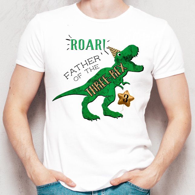 Camiseta Pai Do aniversário de 3 anos De Dinossauro Três Re (Criador carregado)
