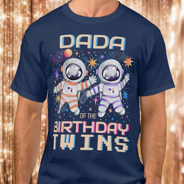 Camiseta Pai do Astronauta do Astronauta Gêmeo de Aniversár (Dad of the Birthday Twins Rocket Astronaut Space T-Shirt)