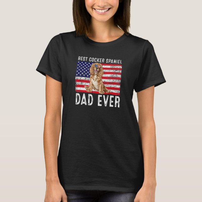 Camiseta Pai do Cocker Spaniel EUA  Bandeira Americana Span (Frente)