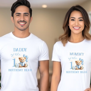 Camiseta Pai do menino de aniversário dos pais do urso azul