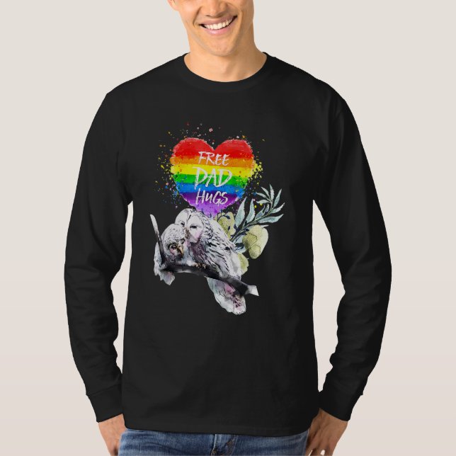 Camiseta Pai Do Orgulho Lgbt Coruja Pai Gratuito Abraços Pa (Frente)