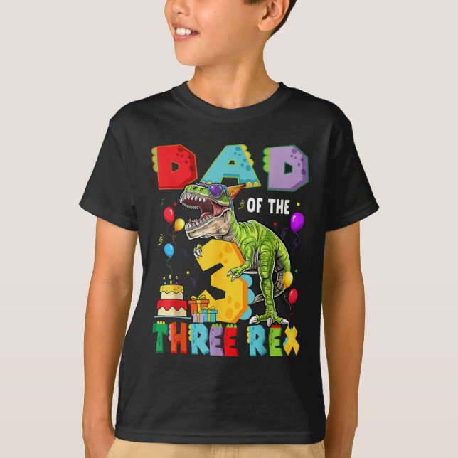 Camiseta Pai do Three Rex de 3 anos de idade Menino Dinossa (Frente)