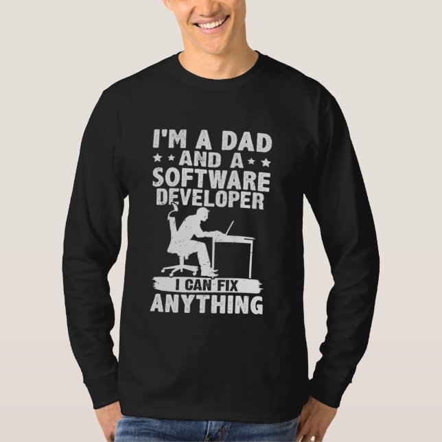 Camiseta Pai e Desenvolvedor de Software, Posso Corrigir Qu (Frente)