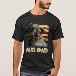 Camiseta Pai Engraçado De Pug Na Bandeira Americana Em 4 De