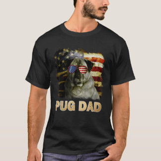Camiseta Pai Engraçado De Pug Na Bandeira Americana Em 4 De