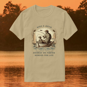 Camiseta Pai Filho Pesca de Barco Nomes Personalizados Pres