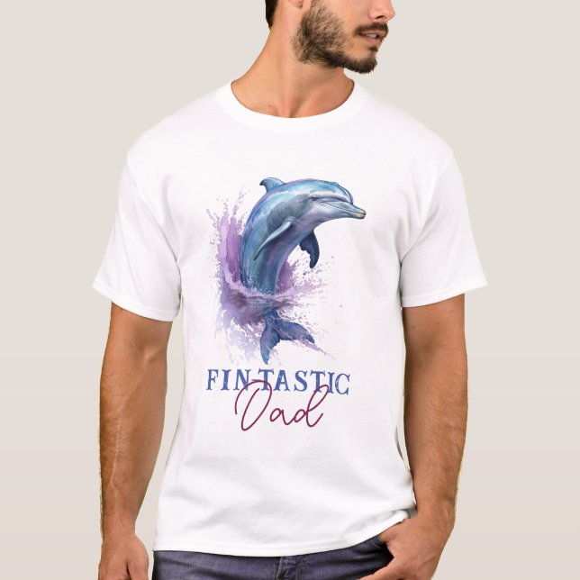 Camiseta Pai Fintastic Modern Rusn Watercolor Chá (Frente)