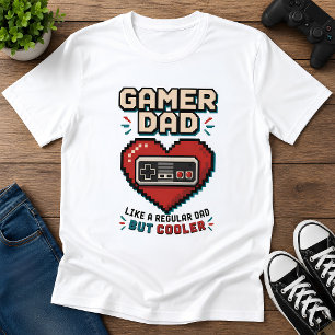 Camiseta Pai Gamer Coração Pixelado Controle Retro 
