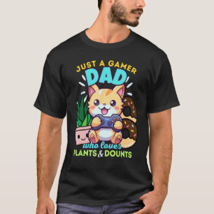 Camiseta Pai Gamer Que Ama Gatos Plantas Jogos & Donuts
