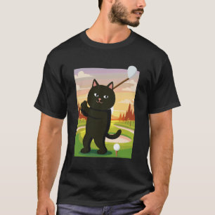 Camiseta Pai Gato de Golfe Homens Jogando Golfe Clube Bolas