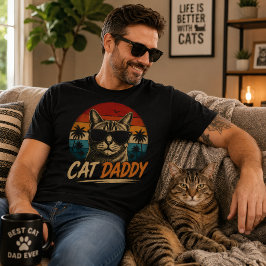 Camiseta Pai Gato Legal Pôr do sol Retro Dia dos Pais Palme