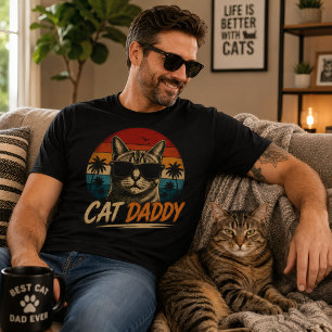 Camiseta Pai Gato Legal Pôr do sol Retro Dia dos Pais Palme