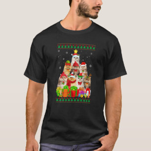 Camiseta Pai Gato Mãe Gata Gato Persa Árvore de Natal Feio 