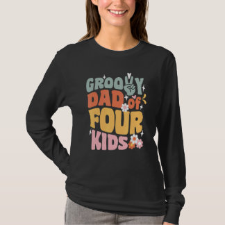 Camiseta Pai Groovy De Quatro Filhos Retro Volta às Aulas D