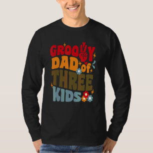 Camiseta Pai Groovy De Três Filhos Retro Ondulado 70s Vinta