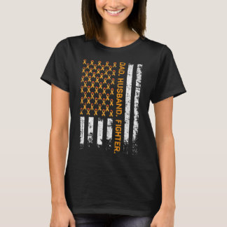 Camiseta Pai Husband Fighter Ribbon USA Flag Leukemia Aware