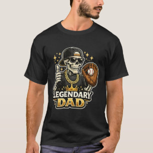 Camiseta Pai lendário engraçado de beisebol esqueleto atlet
