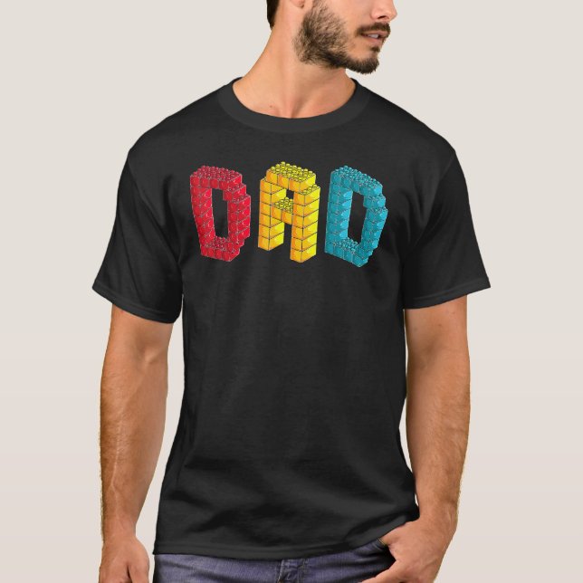 Camiseta Pai Master Builder Building Bricks Blocks Família  (Frente)