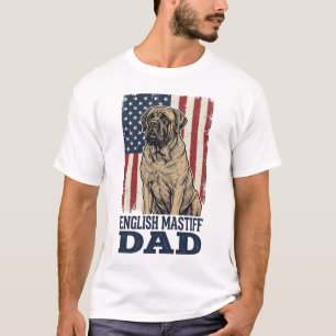 Camiseta Pai Mastim Inglês Patriótico Design de Cachorro Vi