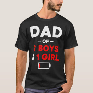 Camiseta Pai Mens de 3 Meninos 1 Garota Pai de Bateria Baix