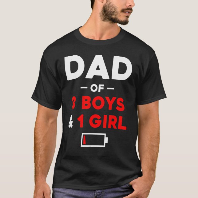 Camiseta Pai Mens de 3 Meninos 1 Garota Pai de Bateria Baix (Frente)