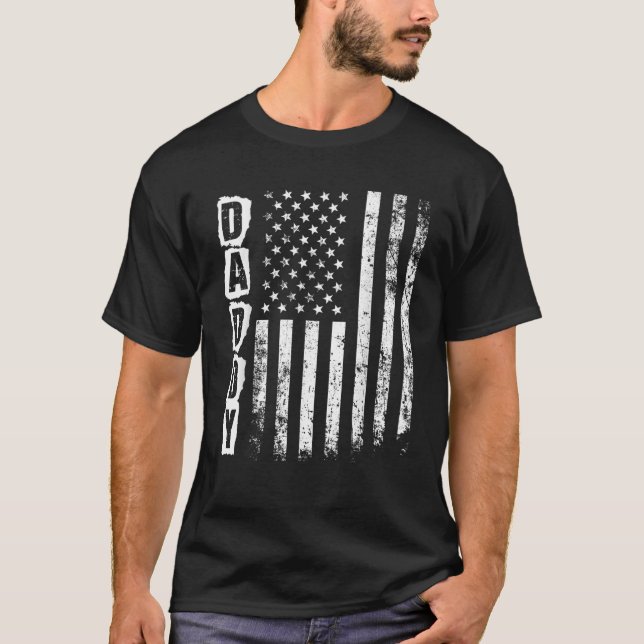 Camiseta Pai Mens Presente Dia Pai Bandeira Americana 4º de (Frente)