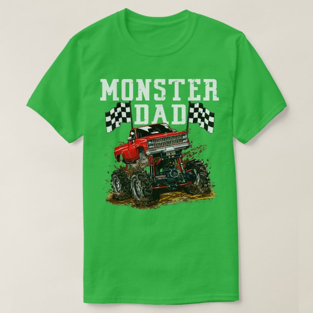 Camiseta Pai Monster Trucks Para Dia de os pais De Crianças (Frente do Design)