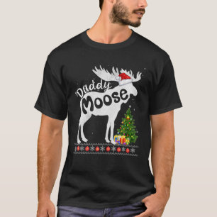 Camiseta Pai Moose Santa Hat Natal Combinação Pajama Fa