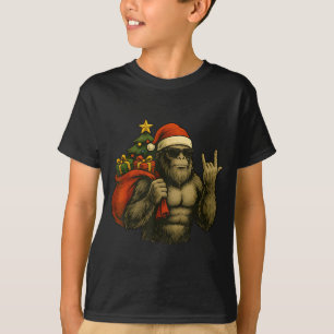 Camiseta Pai Natal Pé Grande Árvore de Natal Rock On Natal