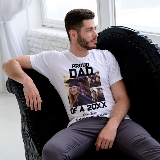 Camiseta Pai orgulhoso de um Formando 2024 | 3 Fotografias (Personalized Proud Dad Of | Photo Collage T-Shirt)