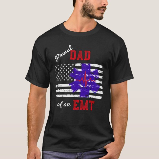 Camiseta Pai orgulhoso de uma bandeira do paramédico de EMT (Frente)