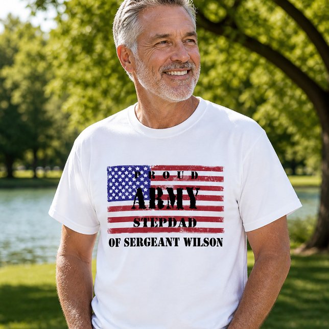 Camiseta Pai Orgulhoso Exército Patriótico Bandeira (Proud Army Patriotic Stepdad Flag T-Shirt )