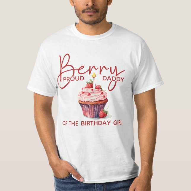 Camiseta Pai Orgulhoso Morango Cupcake de 1º Aniversário (Frente)