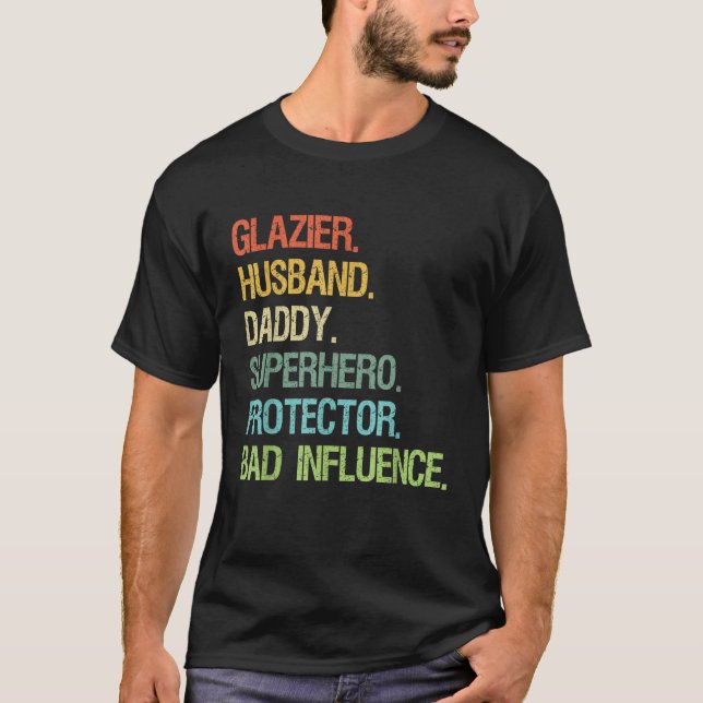 Camiseta Pai Protetor de Super Herói do Pai Glazier Husband (Frente)