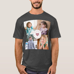 Camiseta Pai Que Te Amo Crianças De Coração Rosa 4 Colagem